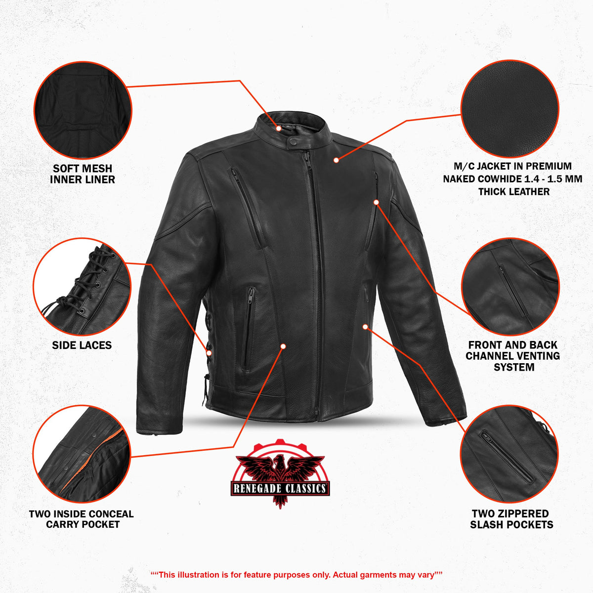 Men's Premium Vented Motorcycle Jacket – Side Laces