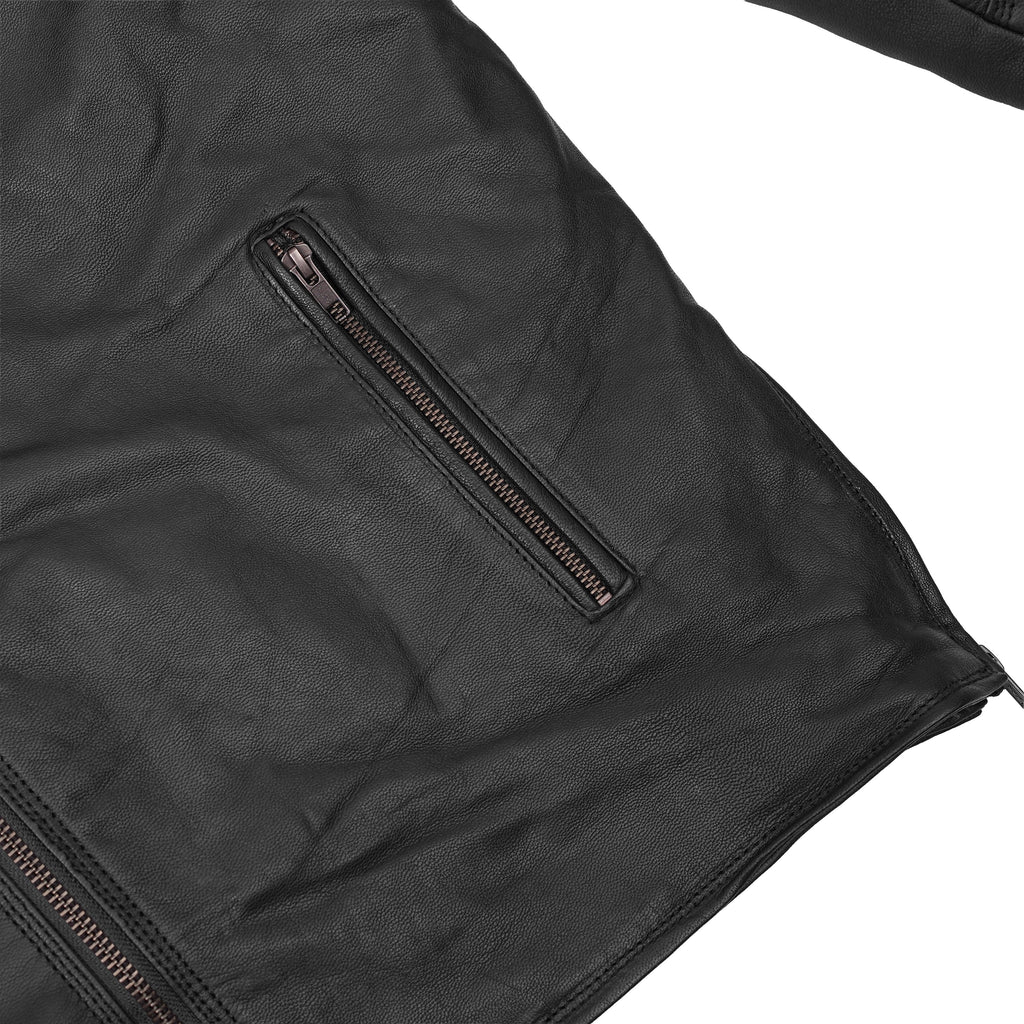 Black Speed Men's Motorcycle Leather Jacket  – Smart Access Pocket