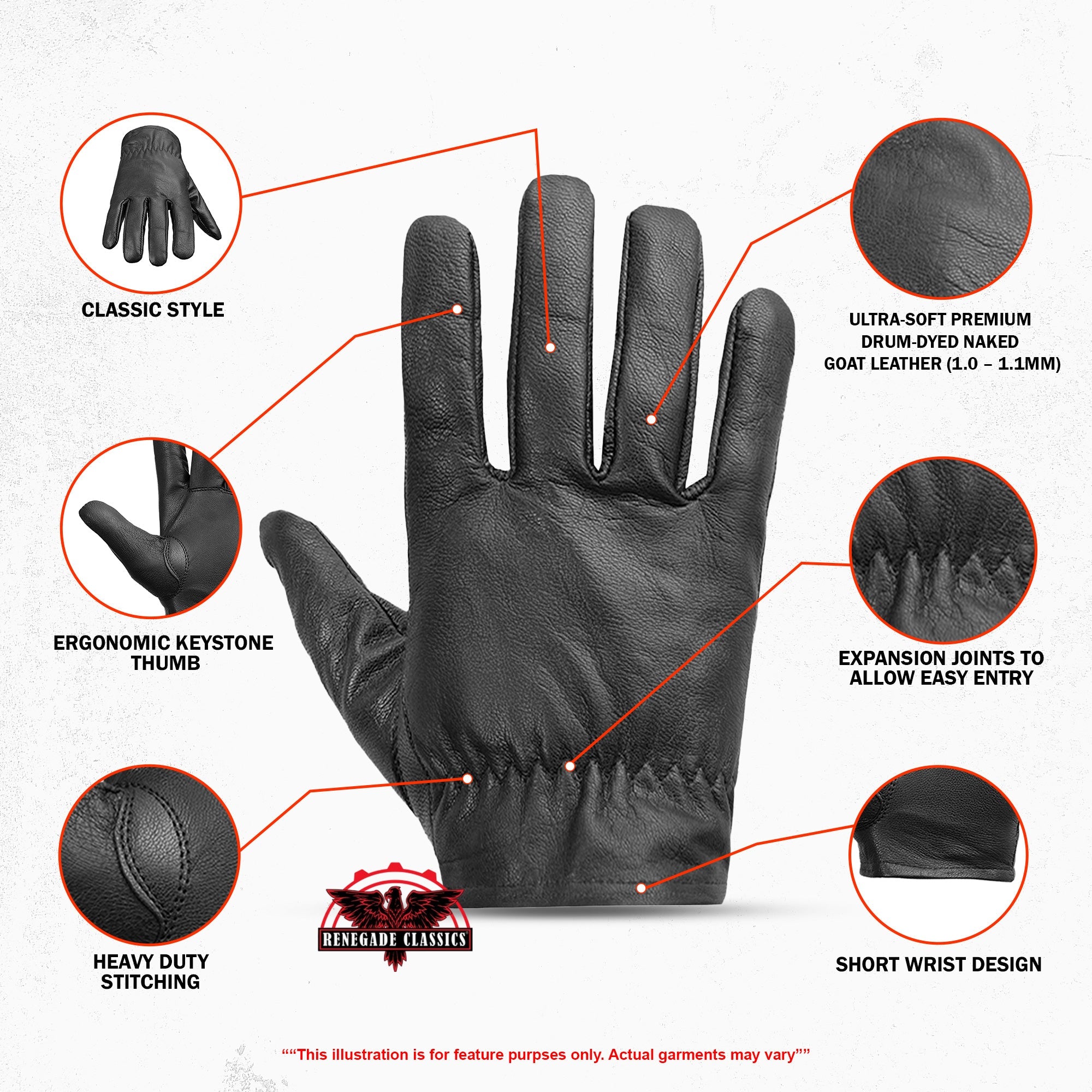 Highway Hawk  Men's Leather Gloves