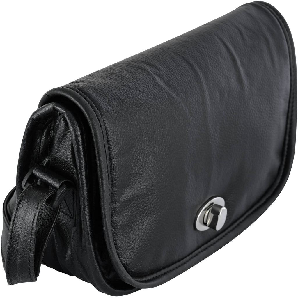 Women's Black Construction Leather Purse/Shoulder Bag