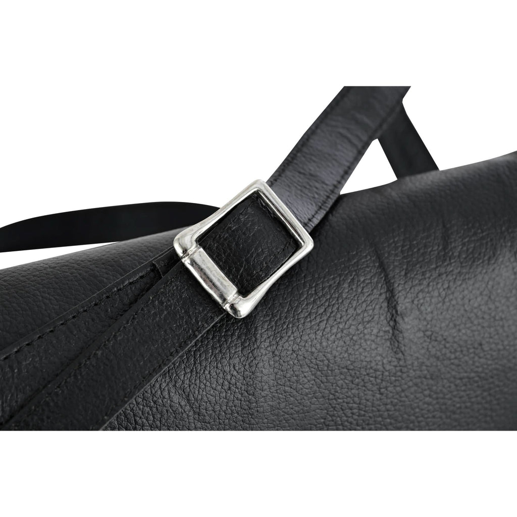 Women's Black Construction Leather Purse/Shoulder Bag