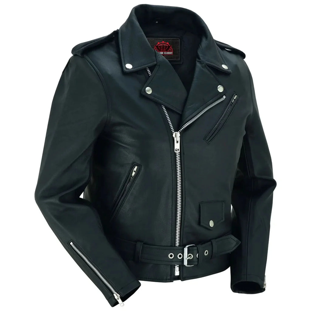 Women's Classic Plain Side Fitted M/C Style Jacket