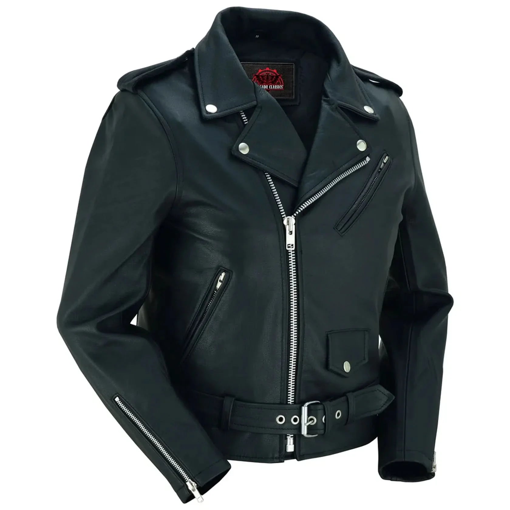 Women's Classic Plain Side Fitted M/C Style Jacket
