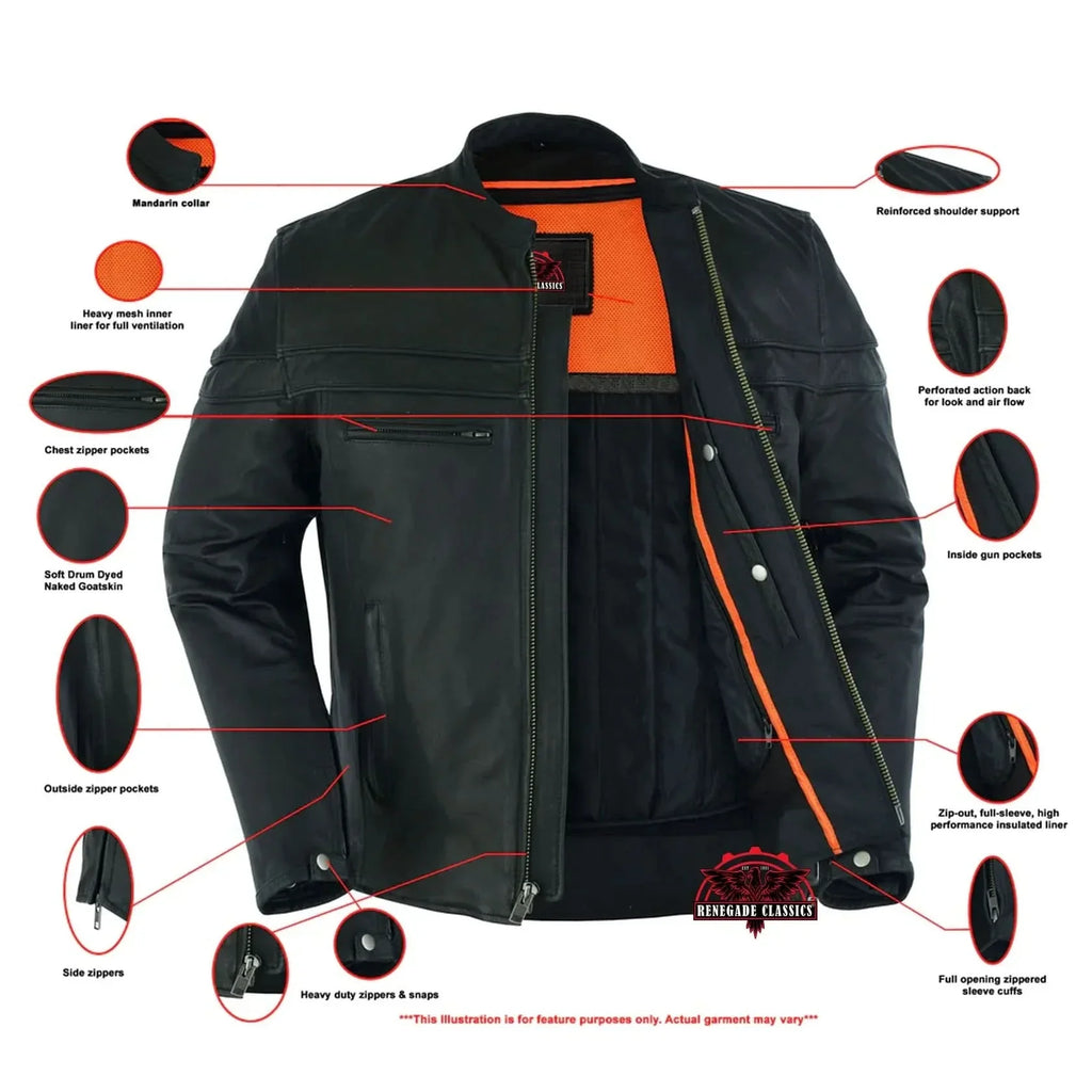 Men's Sporty Lightweight Black Leather Cross Over Jacket
