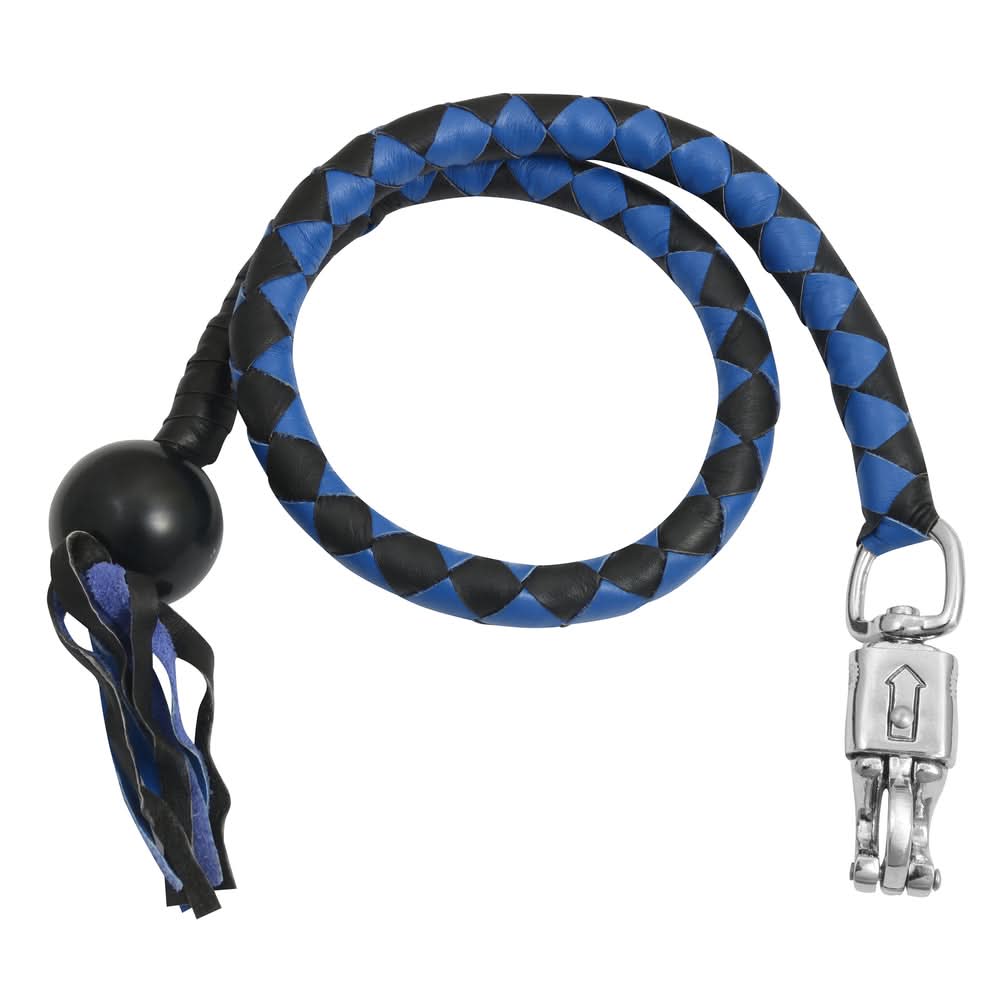 GBW21B Leather Biker Whip-Blue/Black W / Black Pool Ball