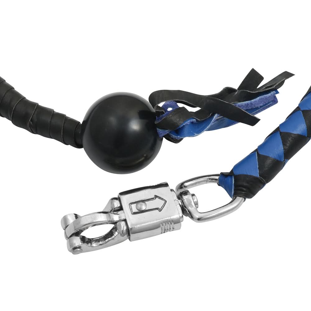 GBW21B Leather Biker Whip-Blue/Black W / Black Pool Ball