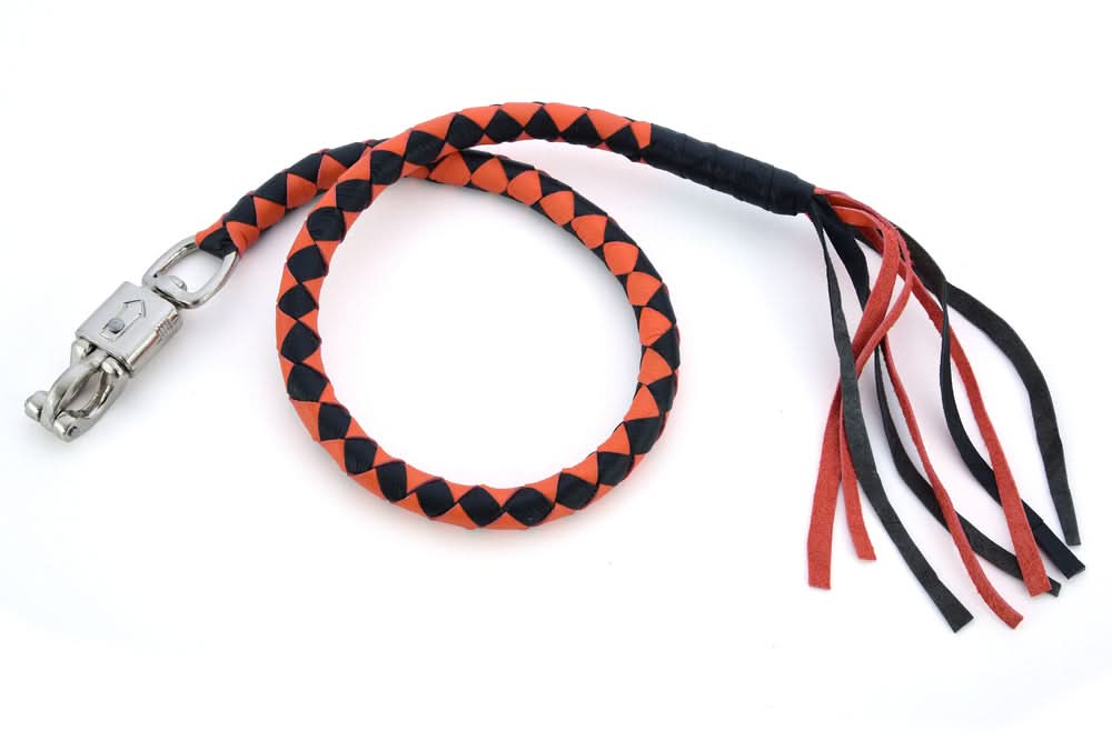 GBW22 Leather Biker Whip-Orange/Black