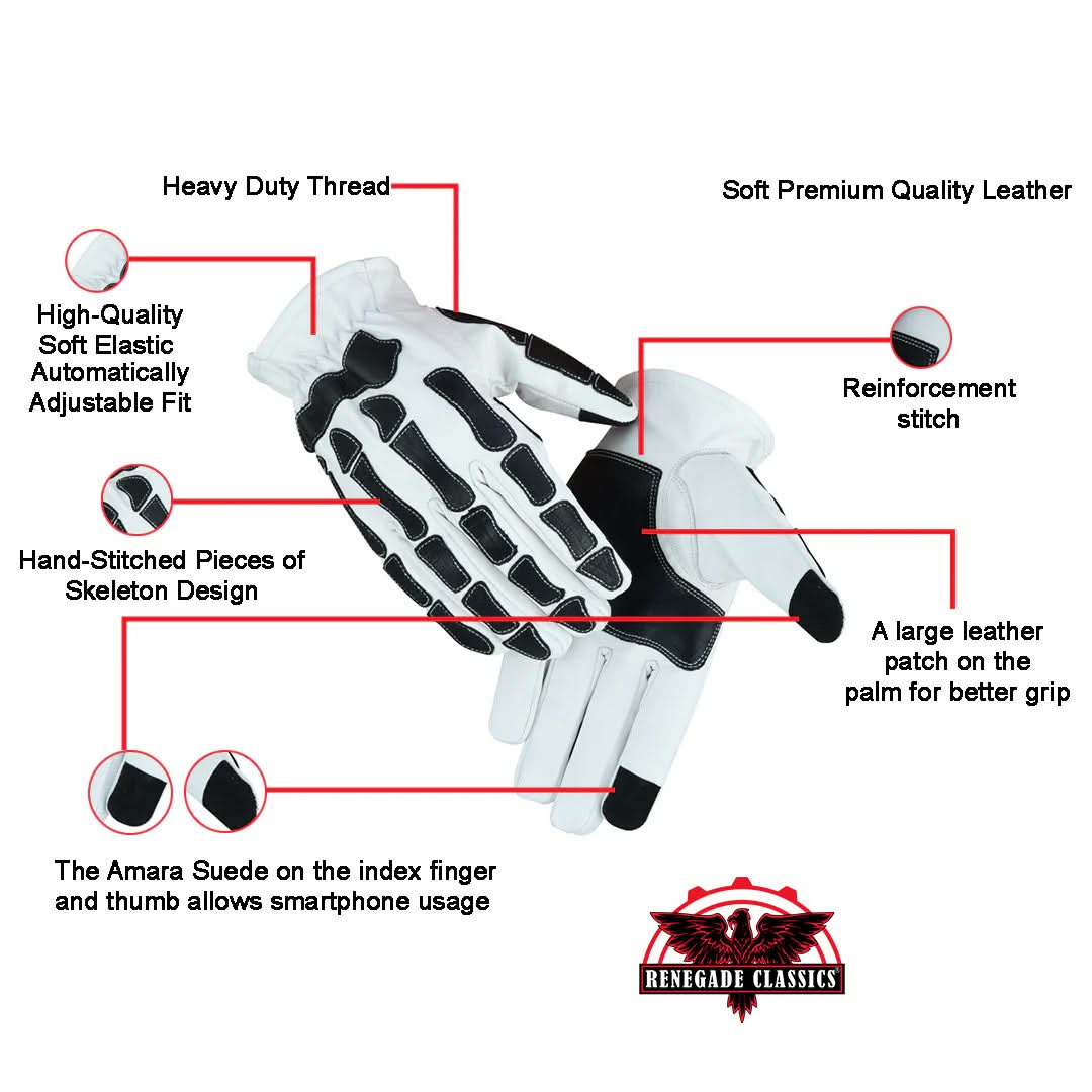 Glove Grace White and Black Skeleton Hand Riding Glove