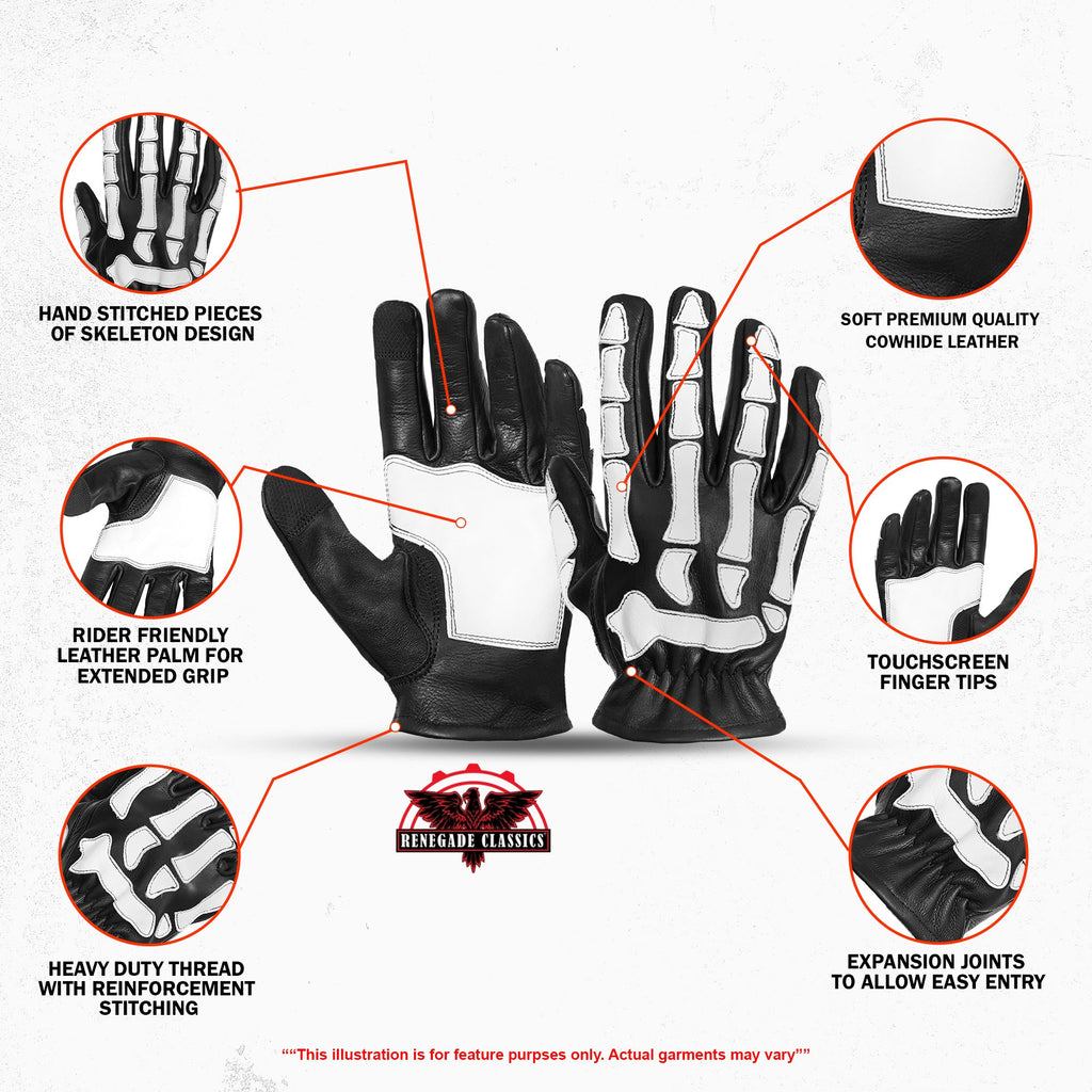 SkullTrail Men's leather  gloves Black & White