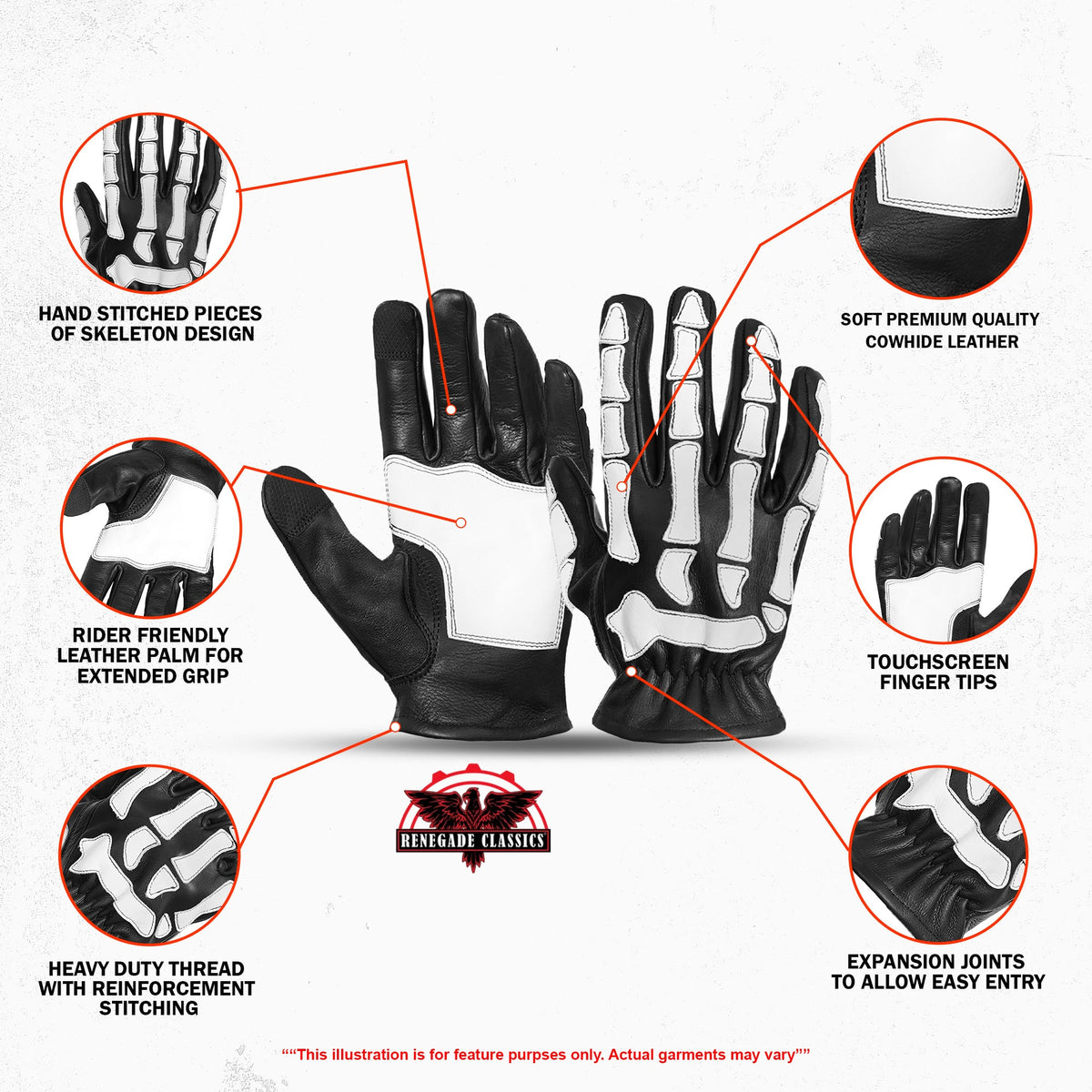 SkullTrail Men's leather  gloves Black & White