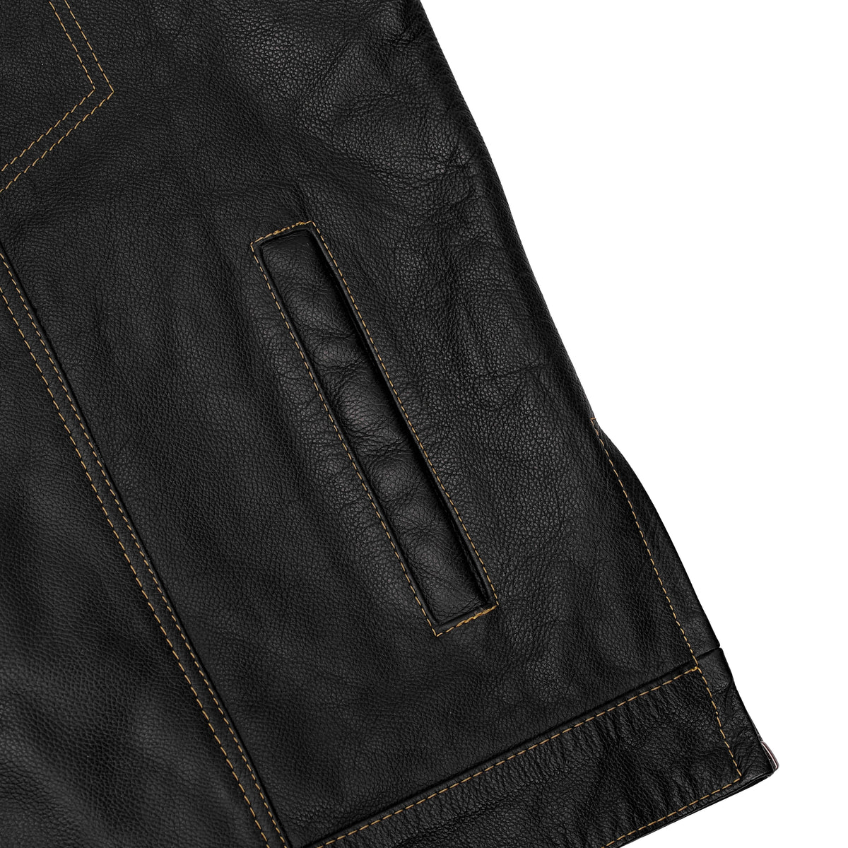 Men's Gold Rush Black Leather Vest - Yellow Stitching