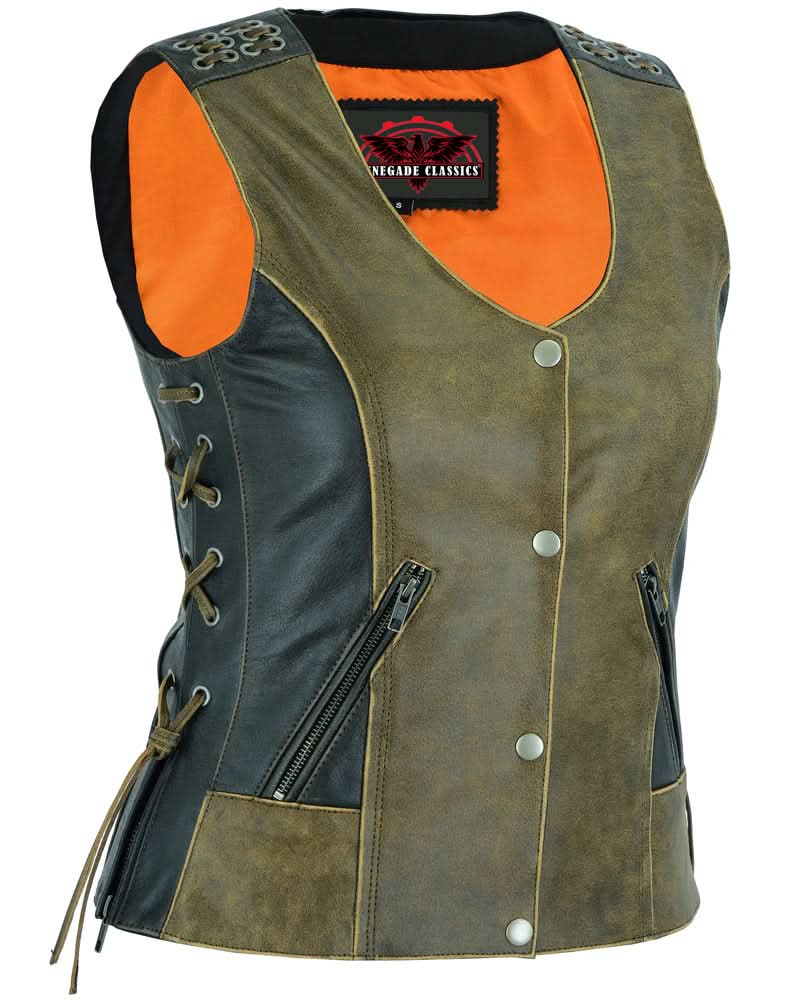 Women's Vest with Grommet and Lacing Accents - Two Tone