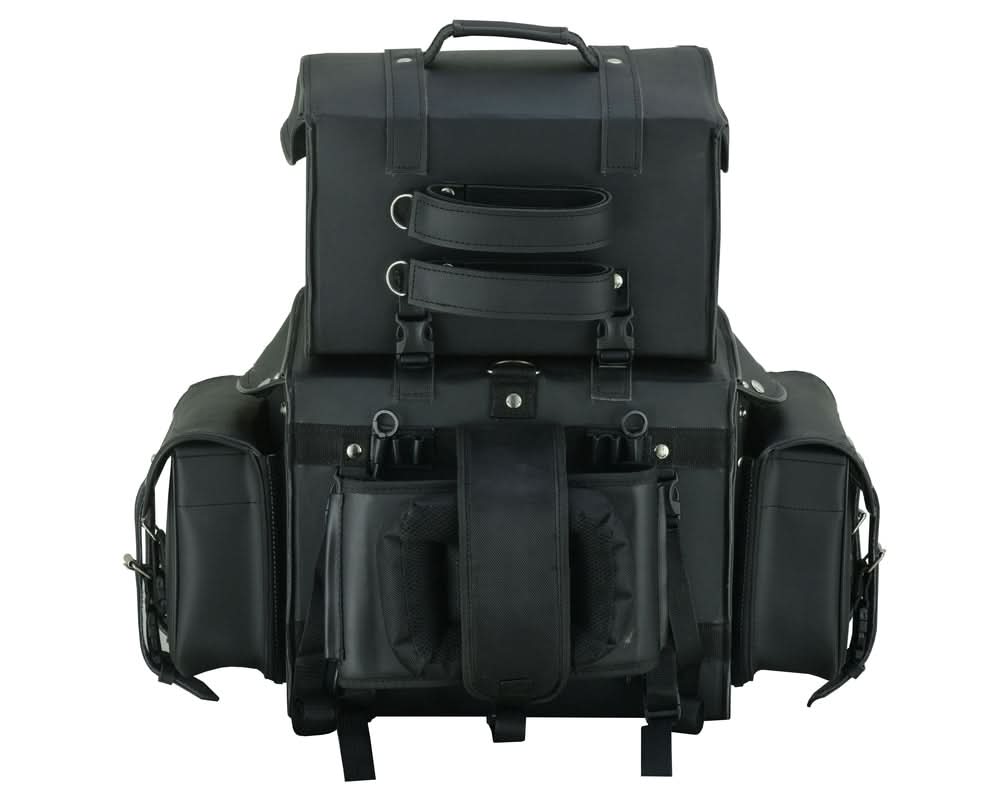 Leather Black PVC Large Four Piece Motorcycle Touring Tail Bag