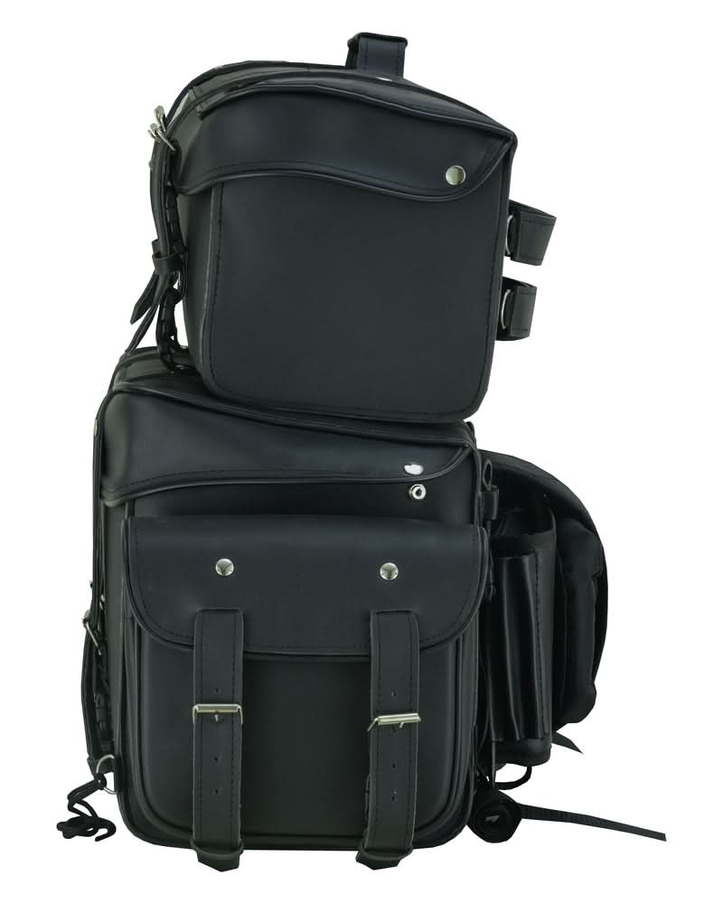 Leather Black PVC Large Four Piece Motorcycle Touring Tail Bag
