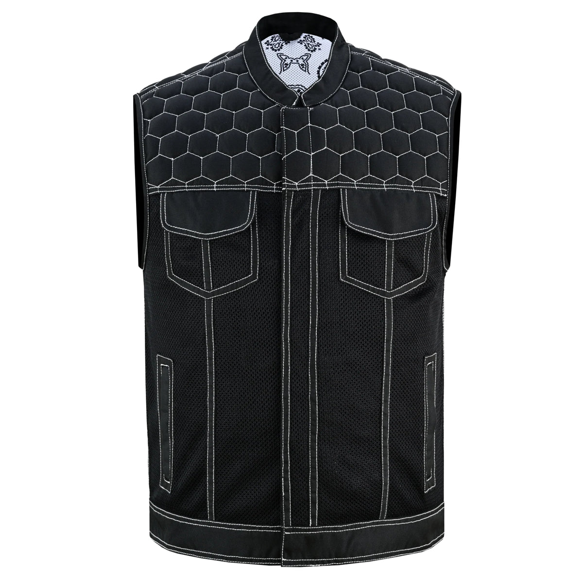 Men's Black Mesh Textile Vest with White Paisley Liner