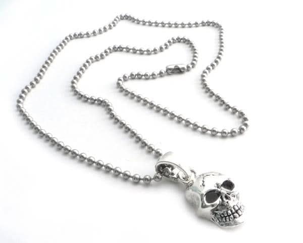 NSBC-SKXL Skull Pendant on Stainless Steel 3" shot beed ball chain