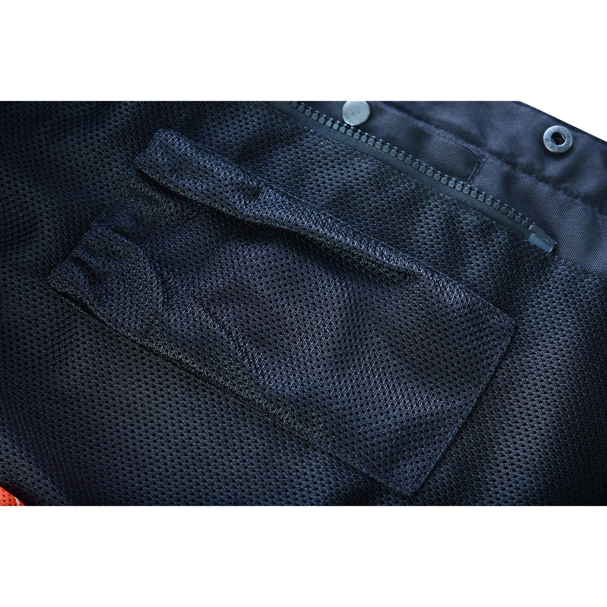 Night Tiger Men's Black Mesh Textile Vest with Orange Diamond Stitch