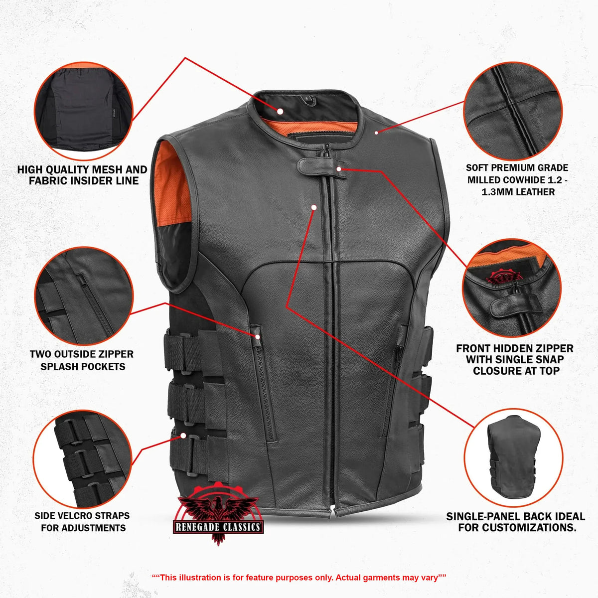 Men's Black Leather SWAT Style Motorcycle Vest