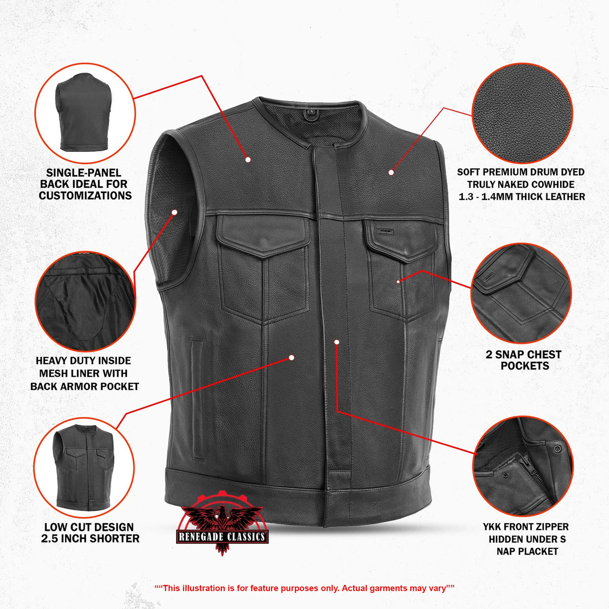 Target Lowcut Men's Leather Motorcycle Vest – Black