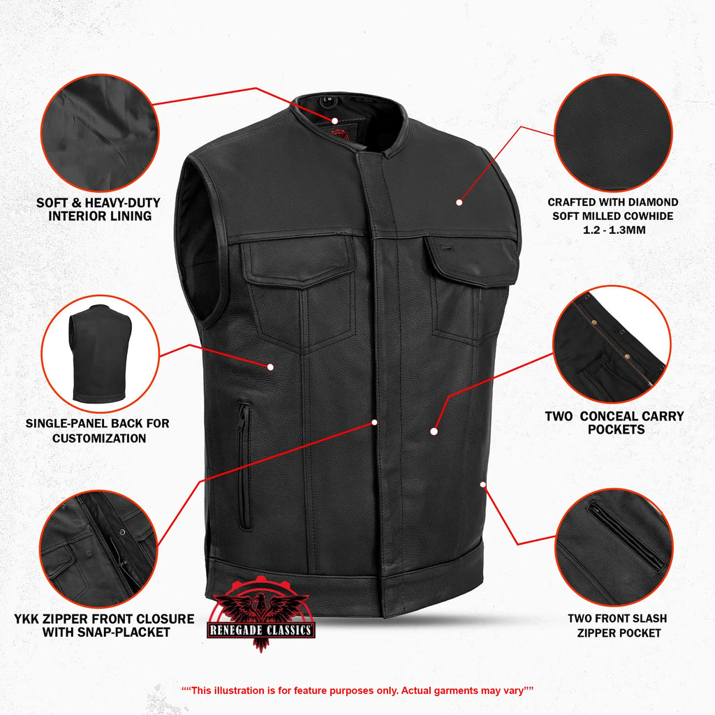 Eclipse Black Motorcycle Vest - Hidden Smart Access Pockets & Durable Lining