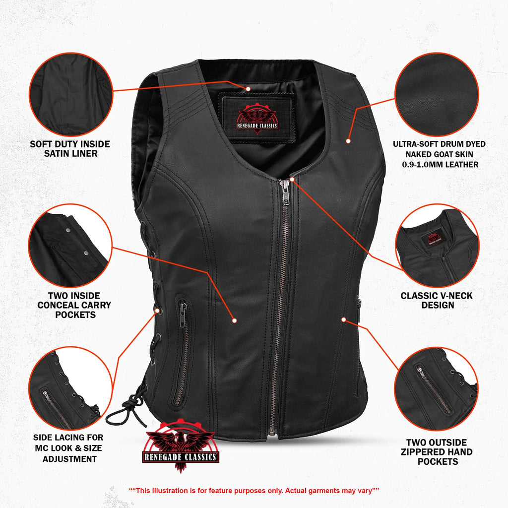 Women's Stylish Open Neck Side Lace Zipper Front Vest