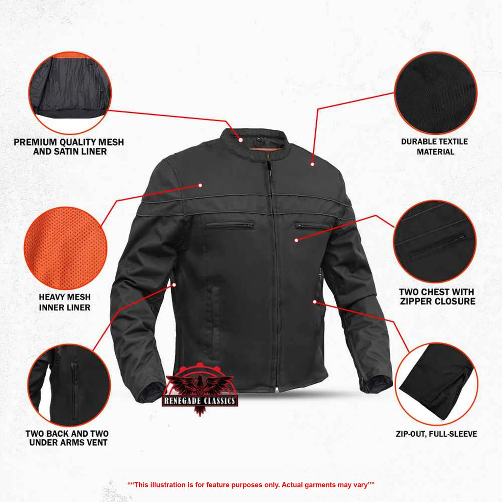 All-Season Men's Textile  Motorcycle Jacket with Reflective Stripes