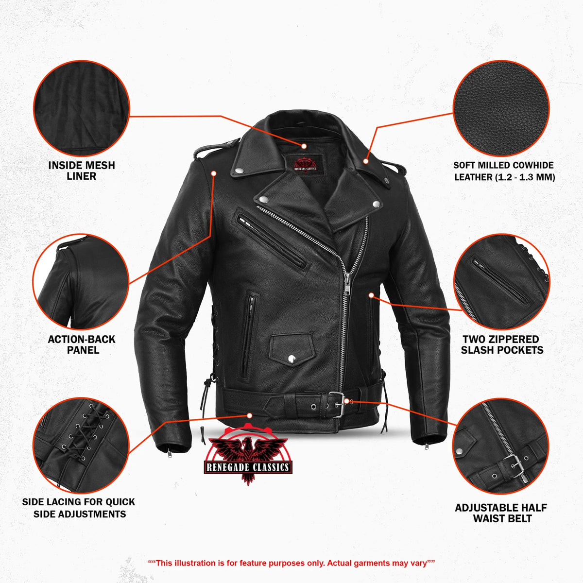 Men's Classic Side Lace Police Black Leather Motorcycle Jacket