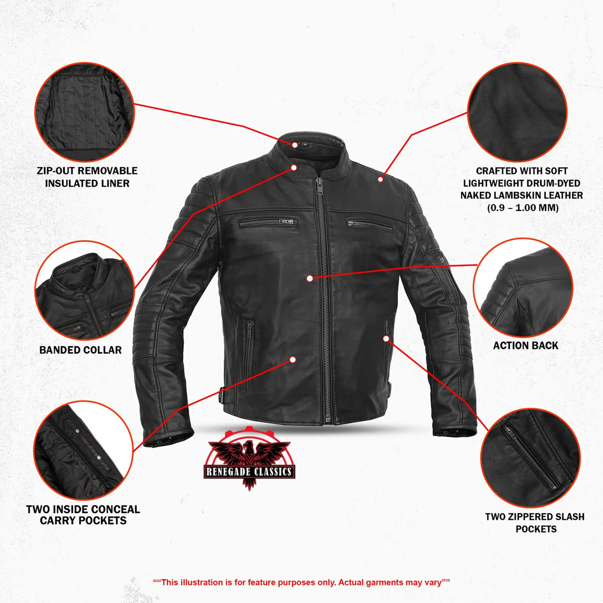 Men's Lightweight Drum Dyed Naked Lambskin Crossover Scooter - Black
