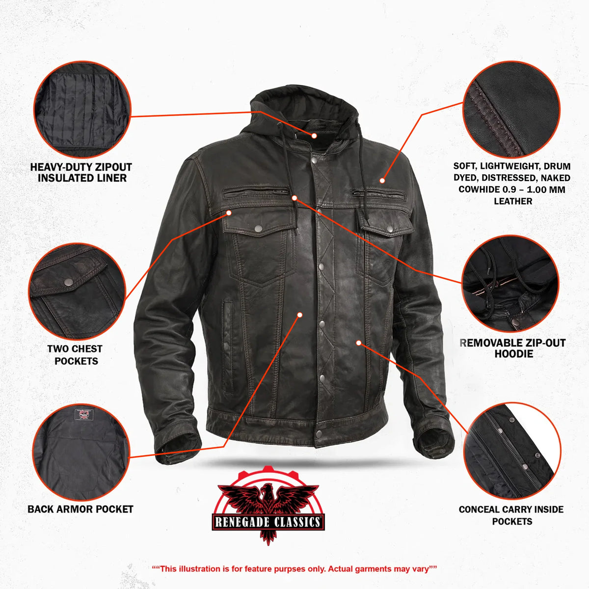Men's Black Lightweight Drum Dyed  Distressed Lambskin Jacket with Removable Hoodie