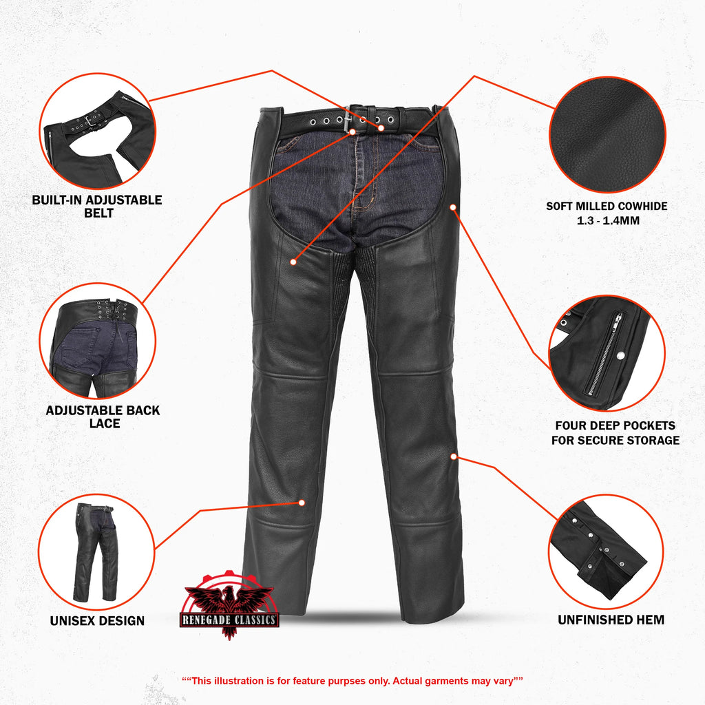 Rider Shield Black leather motorcycle chaps - Black
