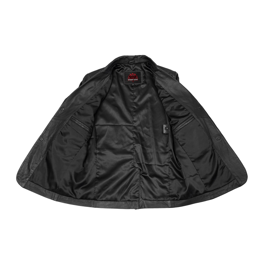 Retro Trim Men's Black Sheep Skin Leather Blazer