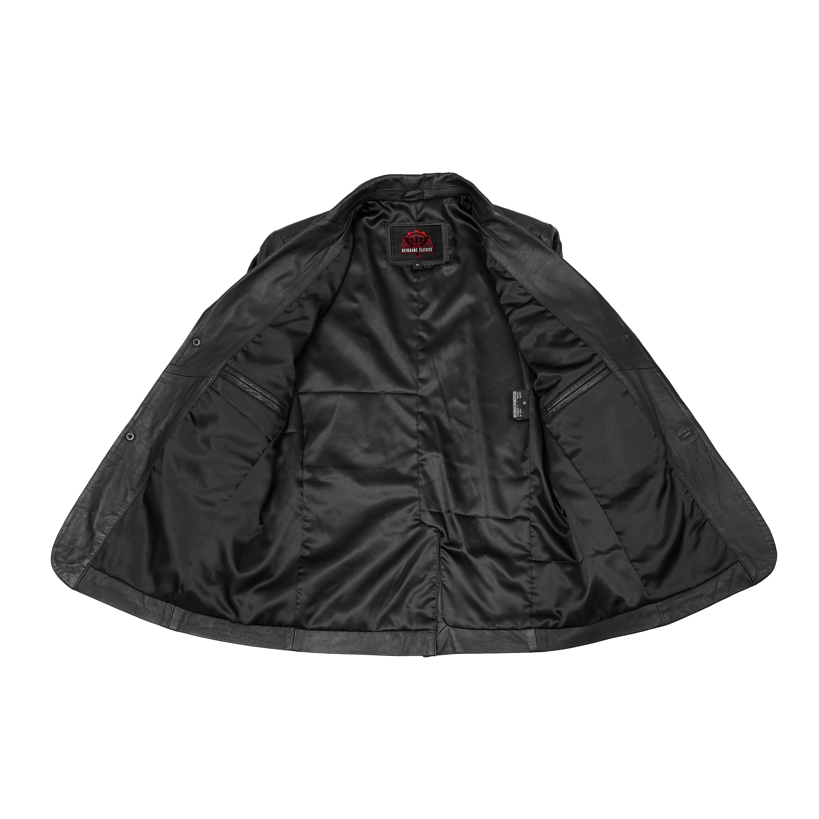 Retro Trim Men's Black Sheep Skin Leather Blazer