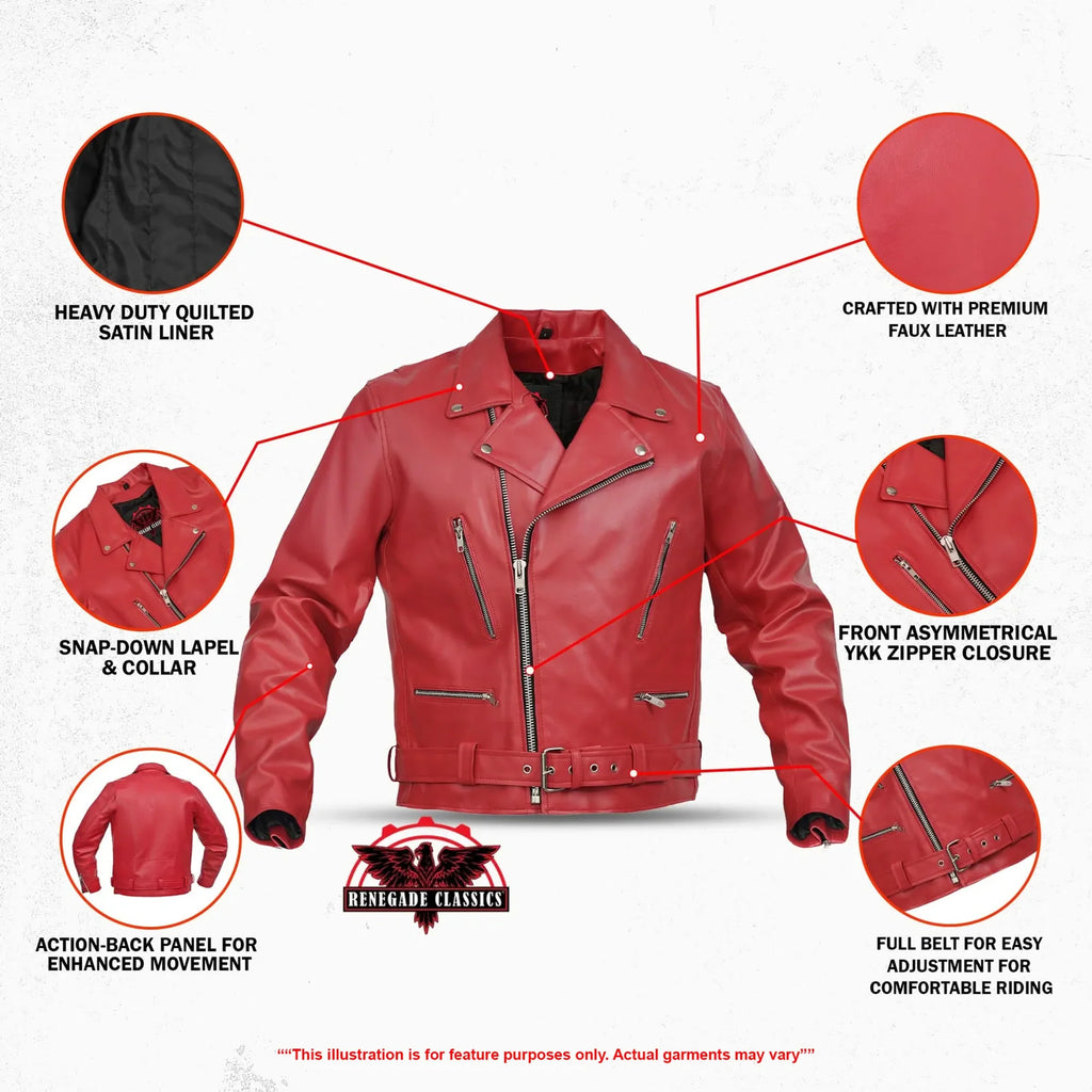 Crimson Firebrand Men’s Faux Leather Motorcycle Jacket