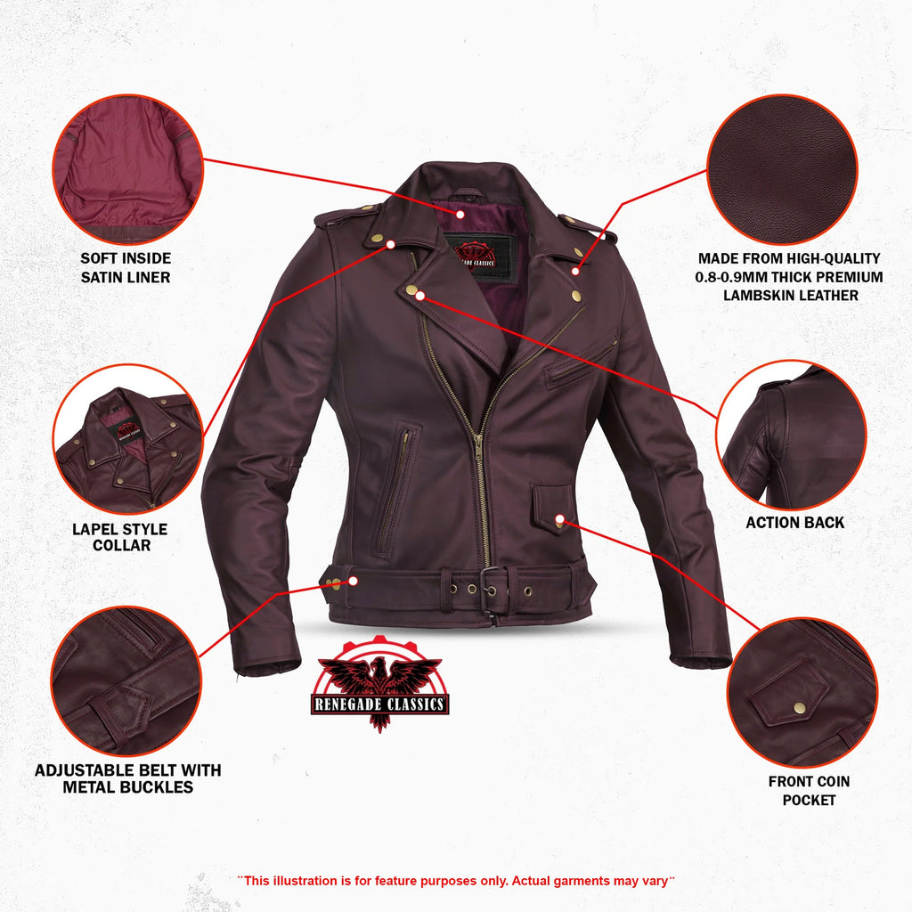 Rose Glow Women's Oxblood Fashion Leather Jacket