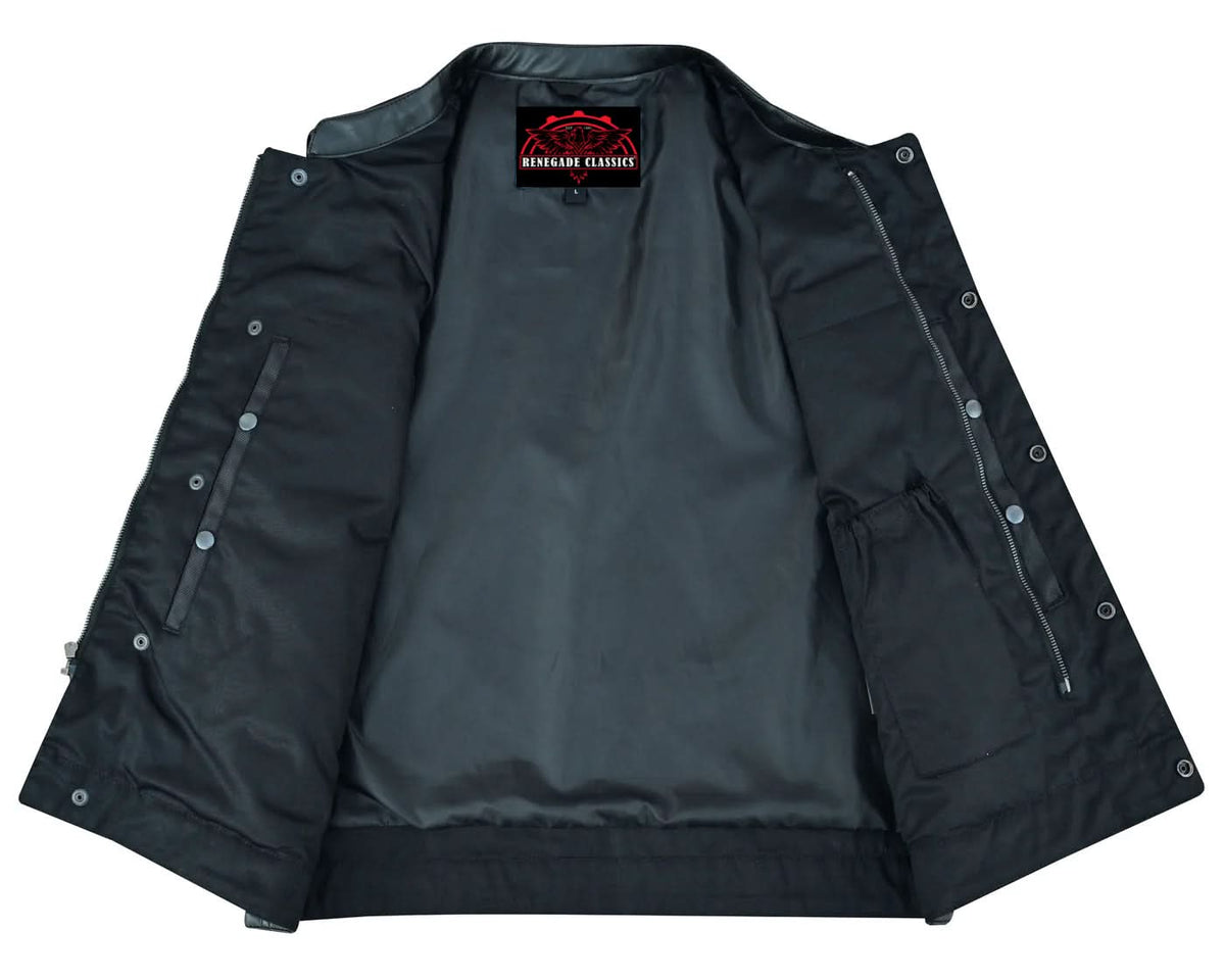 Concealed Snap Closure, Textile Material, Scoop Collar & Hidden