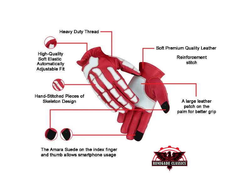 Skeletal Grip Red and White Skeleton Design Riding Glove