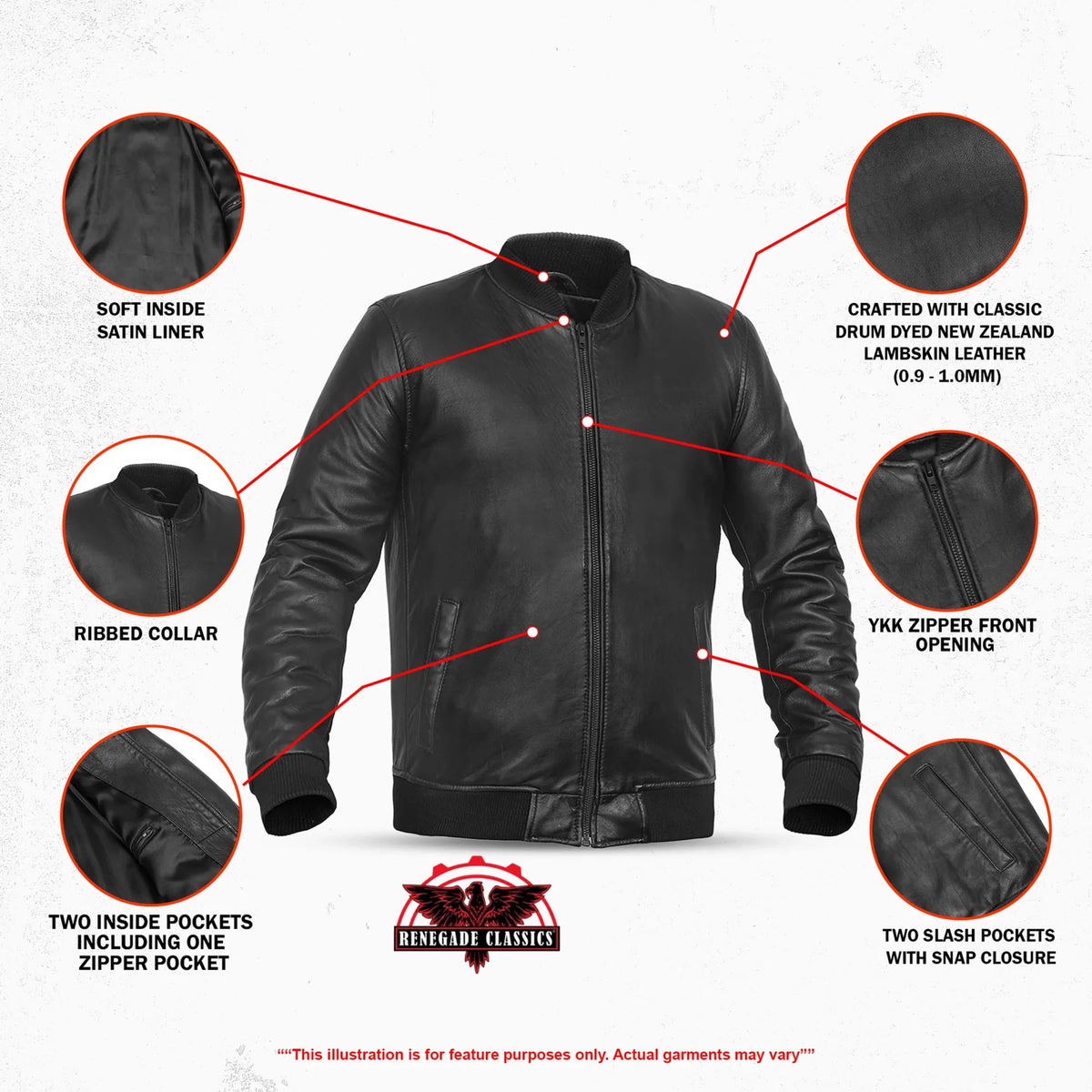 Stalwart Men's Fashion Black Leather Bomber Jacket