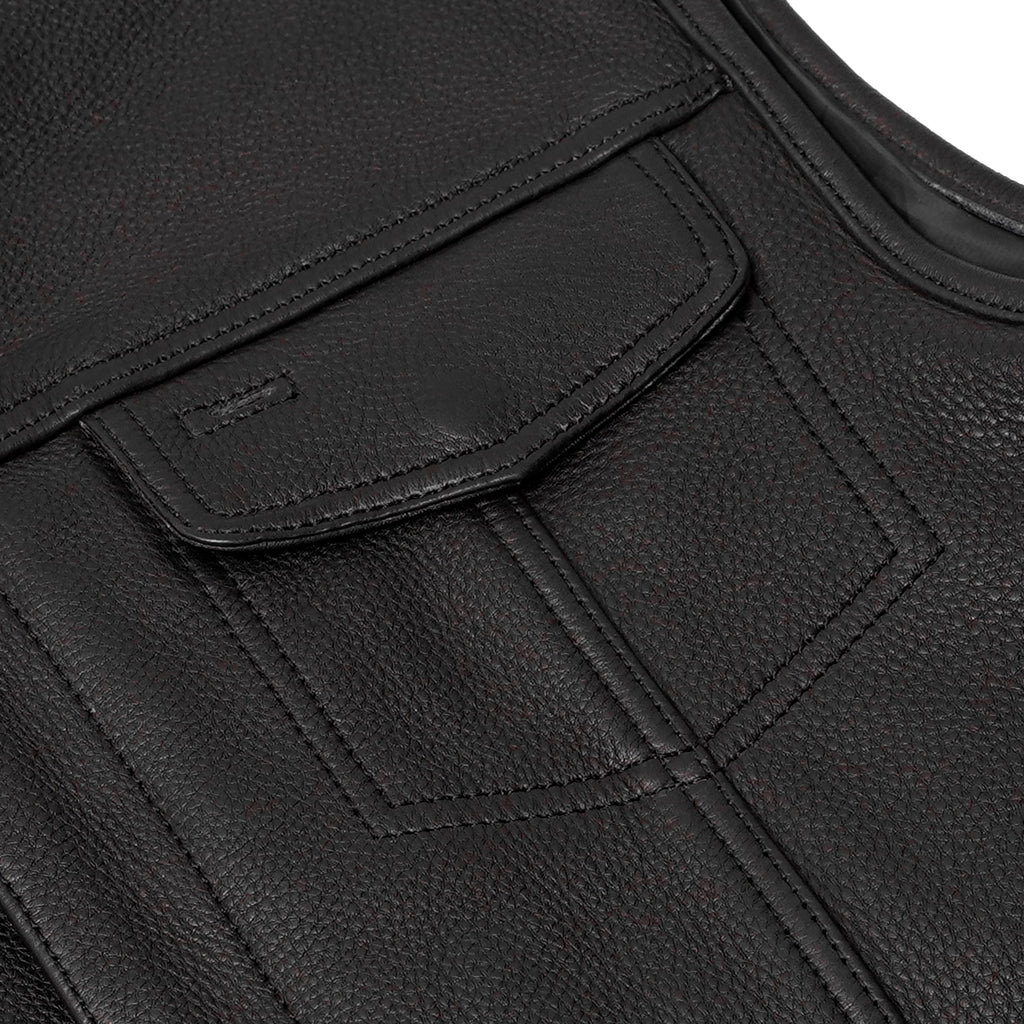 Men's Black Leather Motorcycle Vest with Upgraded Style