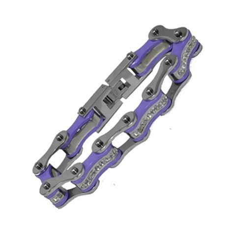 VJ118 Two Tone Silver/Purple W/White Crystal Centers