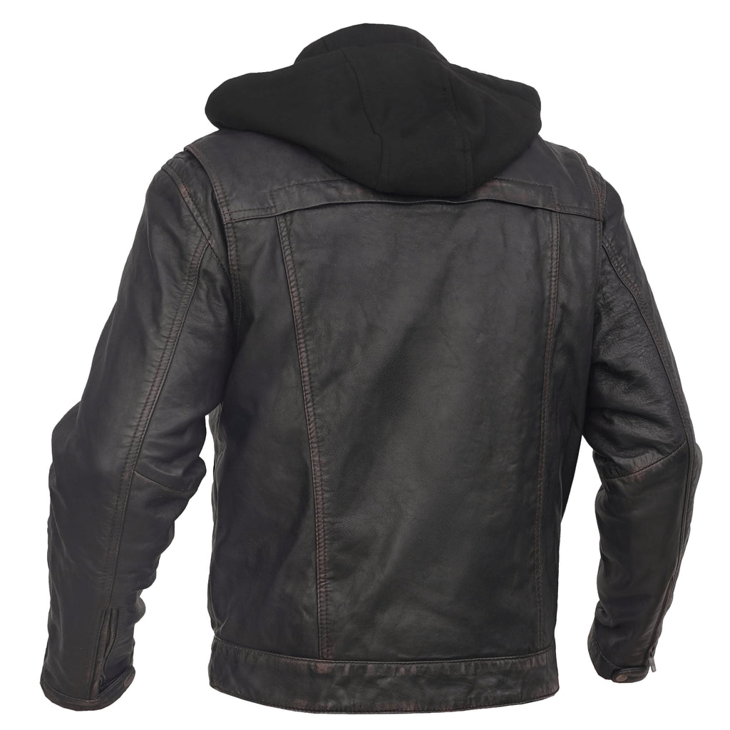 Men's Black Lightweight Drum Dyed  Distressed Lambskin Jacket with Removable Hoodie