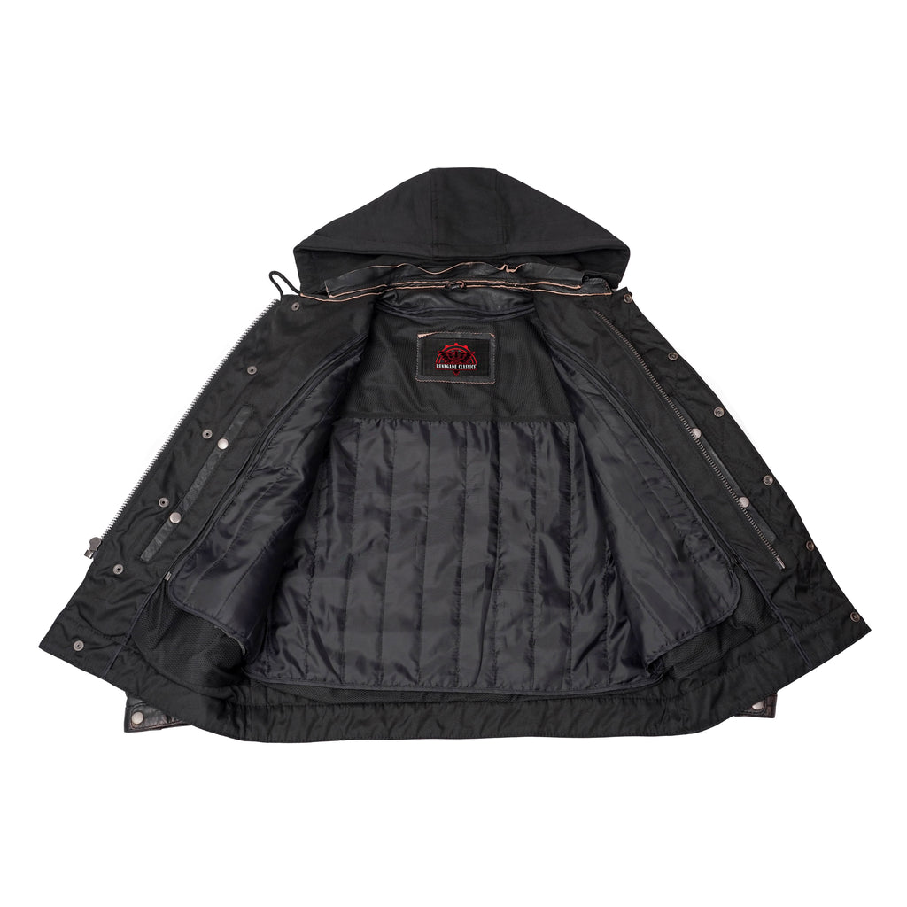 Men's Black Lightweight Drum Dyed  Distressed Lambskin Jacket with Removable Hoodie