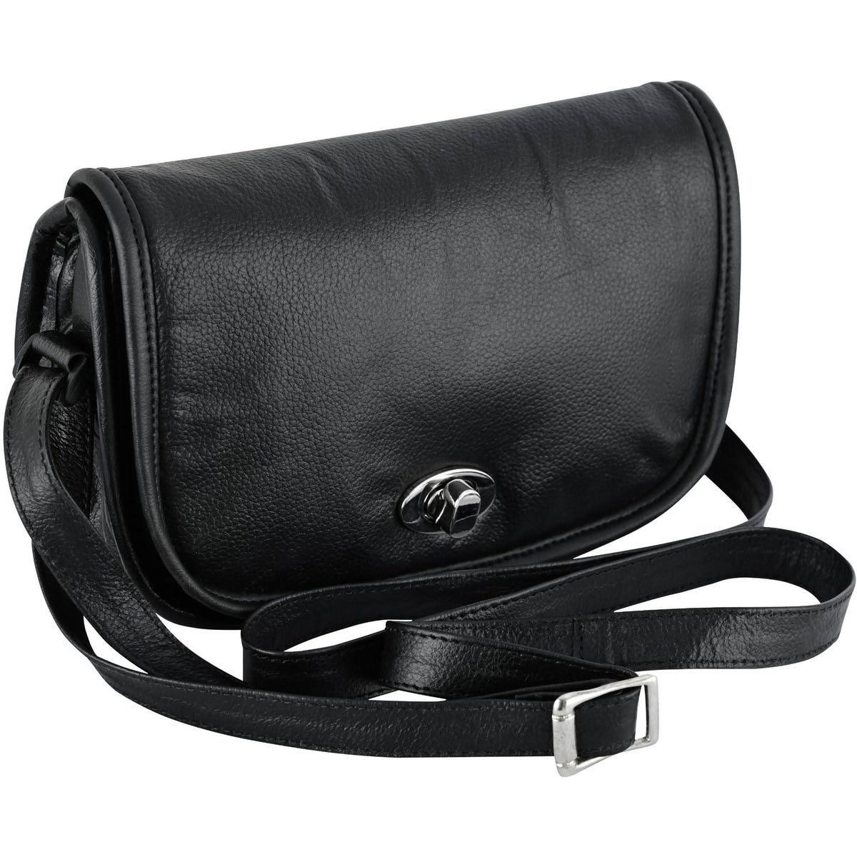 Women's Black Construction Leather Purse/Shoulder Bag