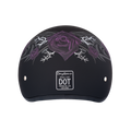 DOT Approved Daytona Motorcycle Half Face Helmet - Skull Cap Graphics for Men & Women, Scooters, ATVs, UTVs & Choppers - W/ Purple Rose