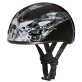 DOT Approved Daytona Motorcycle Half Face Helmet - Skull Cap Graphics for Men & Women, Scooters, ATVs, UTVs & Choppers - W/ Skull Flames Silver
