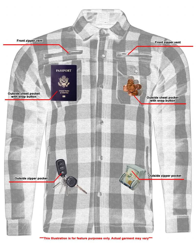 Alpha Check Men's  Armored Motorcycle Flannel Shirt - Gray/Black