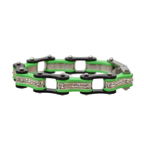 VJ112 Two Tone Black/Lime Green W/White Crystal Centers