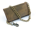 BWC233 DISTRESSED BROWN LEATHER LONG TRI-FOLD BIKER WALLET