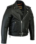 Men's Classic Side Lace Black Leather Motorcycle Jacket