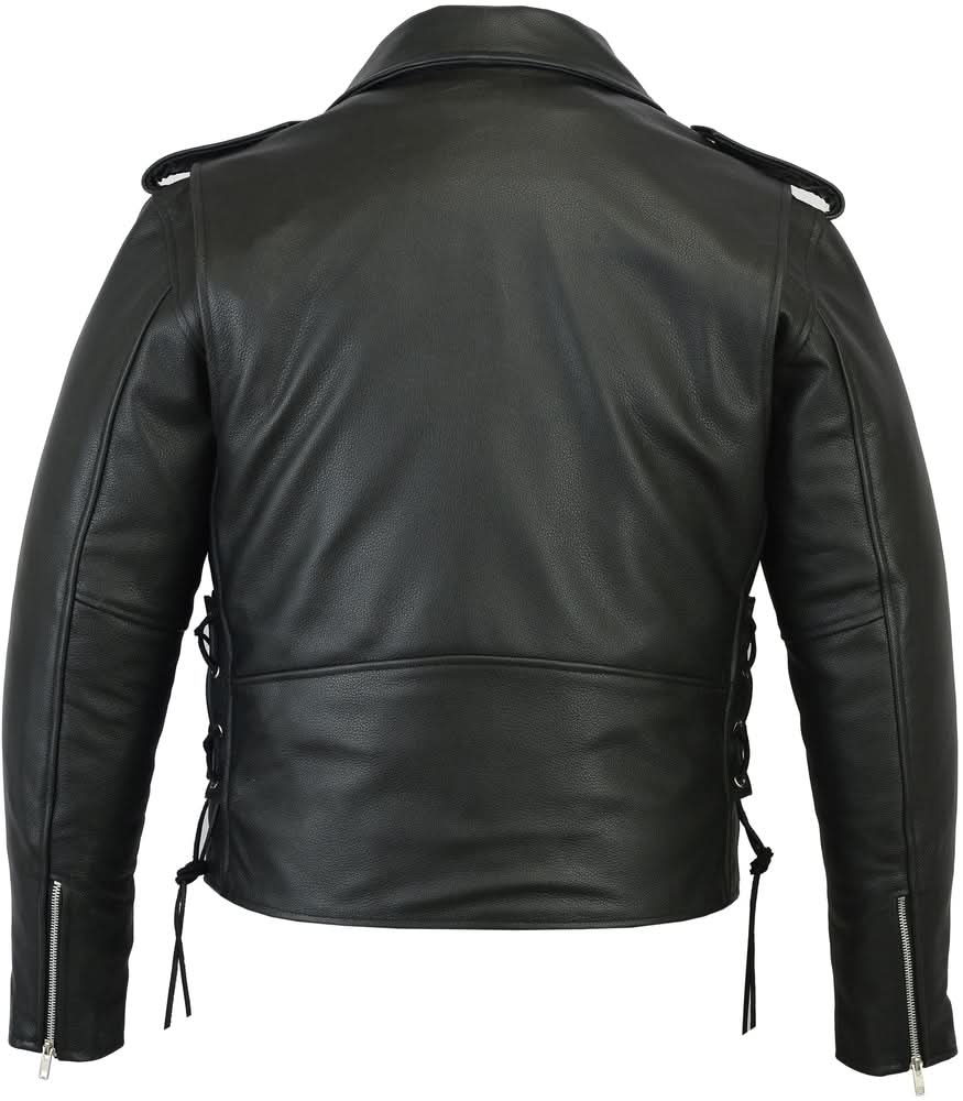 Men's Classic Side Lace Black Leather Motorcycle Jacket