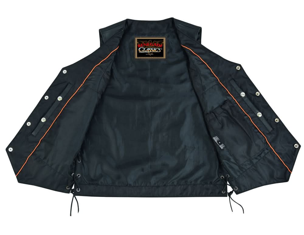 Hawk Men's Classic Black Leather Motorcycle Vest